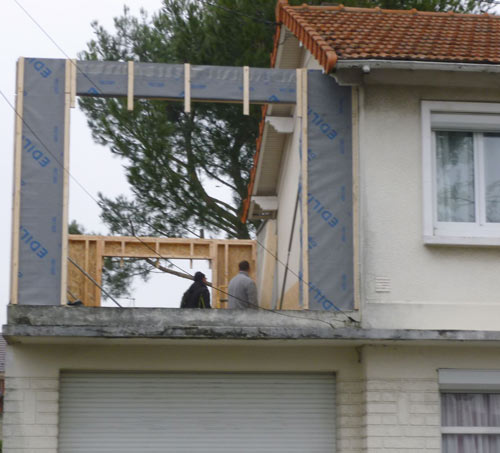 pose murs ossatures sur garage, avec pare pluie